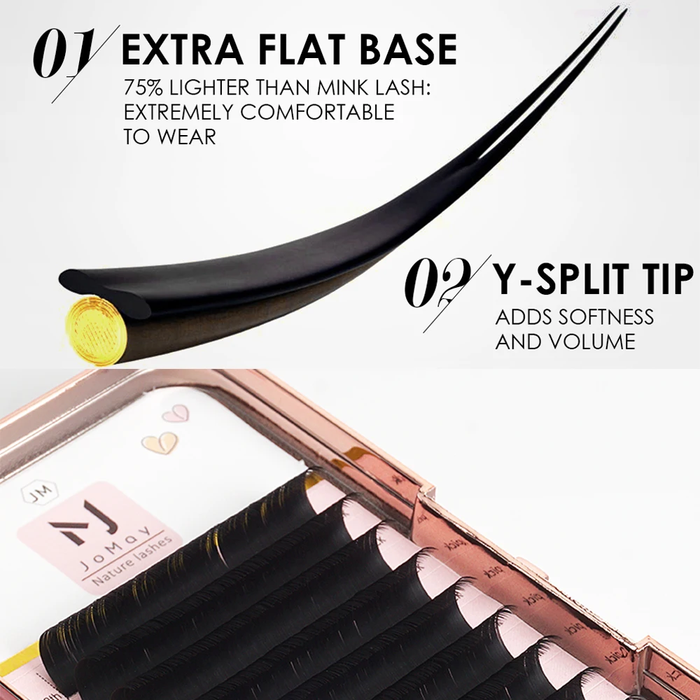 Jomay Extension Ciglia Ellisse 0.2Mm Ciglia Piatte Nere Scure Punte Divise Ciglia Finte Ciglia In Cashmere Opaco Strumenti Per Il Trucco