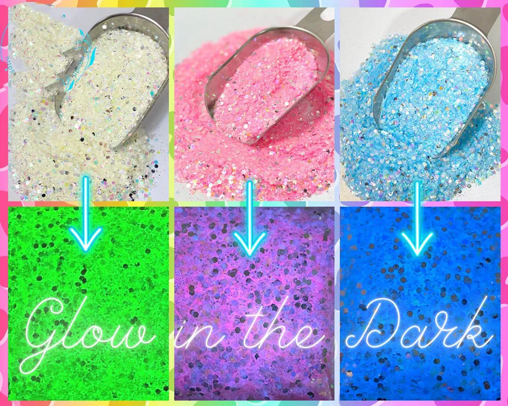 50G Glow In The Dark, Glitter Sagomati, Mix Di Glitter Grossi, Glitter Cosmetici, Glow Art: Glow Chunky Glitter Mix