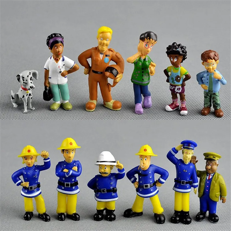 12 Pz/Set Mini Anime Figure Pompiere Sam Steel Penny Toys Per Childre Pvc Action Figure Model Doll Cake Baking Decoration