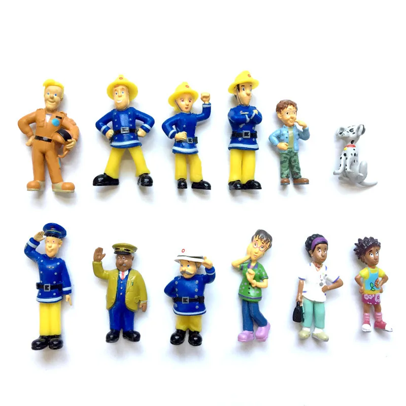 12Pcs Anime Fireman Sam Pvc Action Figure Modello In Pvc Mini Doll Hobby Toys Set 3-6Cm Cute Cartoon Decoration Kids Collection Gift