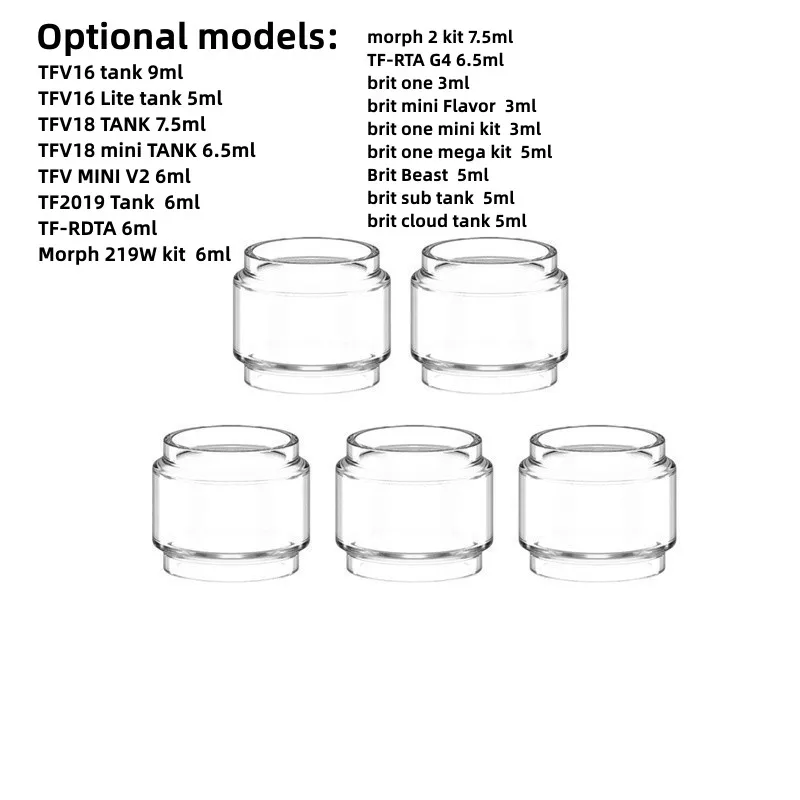 5 Pezzi Tubo Di Vetro A Bolle Per Serbatoio Smok Tfv16/Serbatoio Tfv18/Tfv Mini V2/Tf2019/Tf-Rdta/Morph 219W Kit/Morph 2 Kit/Tf-Rta G4/Brit One