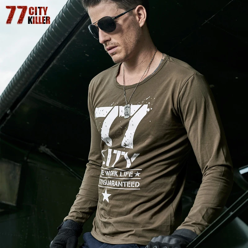 77 Città Killer 2020 Di Nuovo Modo Di Casual Primavera Autunno Per L'Uomo Reale Star Lettera Di Cotone O-Collo Confortevole 3 Colori Selezionare Lt77