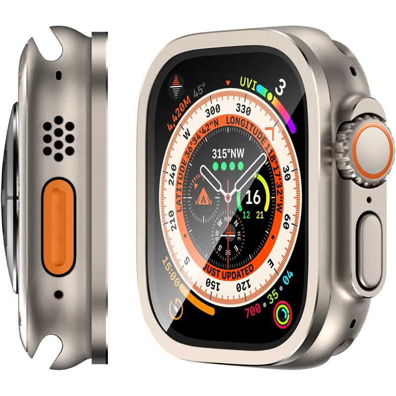 Telaio In Lega Di Titanio + 9H Hadness Glass Watch Screen Protector Per Apple Watch Ultra 49Mm Full Cover Per Apple Watch Series 49Mm