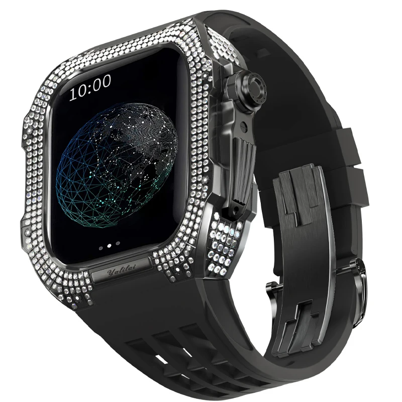 Watch Modification Kit, Luxury Watch Strap Kit For Apple Watch Ultra 49Mm Luxury Viton Strap Titanium Case For Iwatch 7 8 45Mm