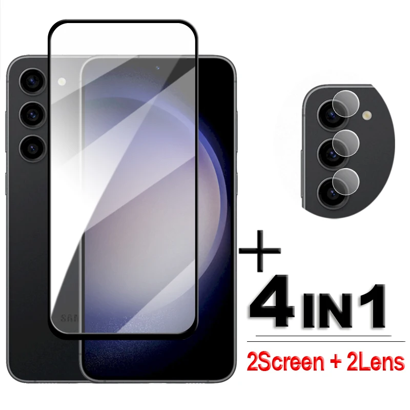 4 In1 Per Samsung Galaxy S23 Plus Glass Samsung S23 + Vetro Temperato 2.5D Full Cover Screen Protector Galaxy S23 + S23 Plus 5G Film