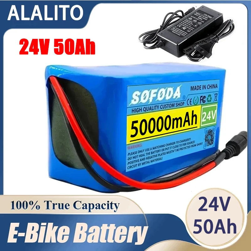 24V 50Ah 7 S3P 18650 Batteria Batteria Al Litio 24V 50000Mah Bicicletta Elettrica Ciclomotore Batteria Elettrica Agli Ioni Di Litio + Caricatore 2A