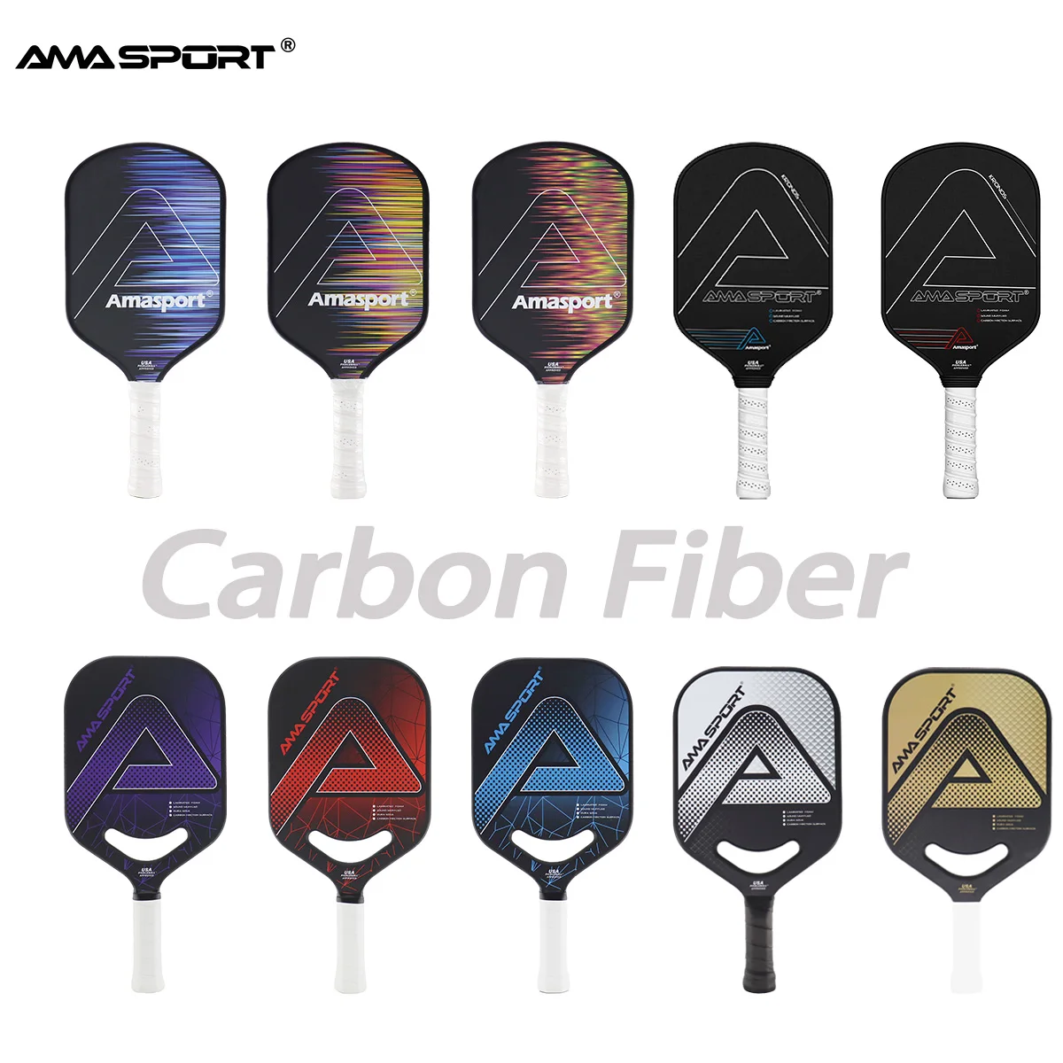 Amasport Pickleball Paddles Popolare Superficie In Fibra Di Carbonio Polimero A Nido D'Ape Core Pala De Padel Per Allenamento Sportivo All'Aperto