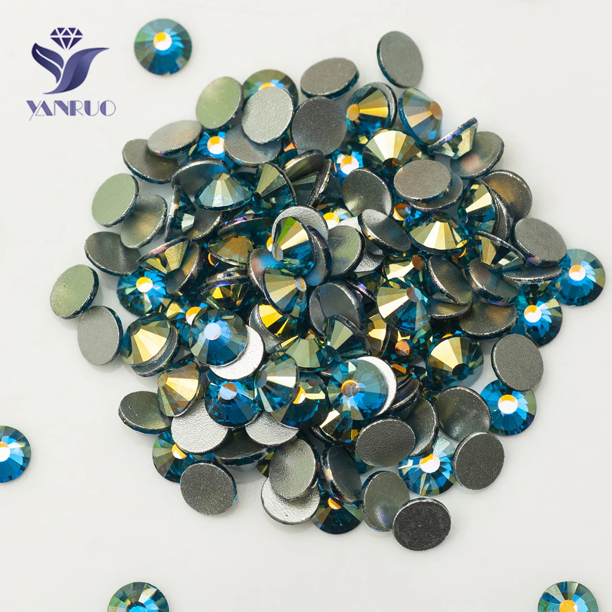 Yanruo 2058Nohf Blue Zircone Ab Perline Da Cucito In Cristallo Non Hotfix Per Ricamo Gemme Per Unghie Pietre Per Gioielli