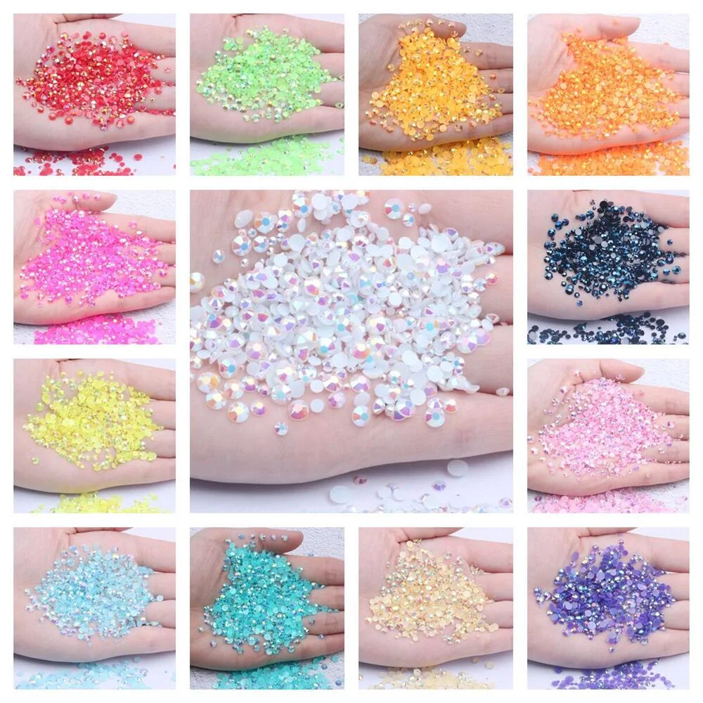 2Mm ~ 6Mm 1000 Resina Gelatina Trapano Non Termico Riparazione Ab Retro Piatto Plastica Cristallo Chiodo Pietra Glitter Fai Da Te