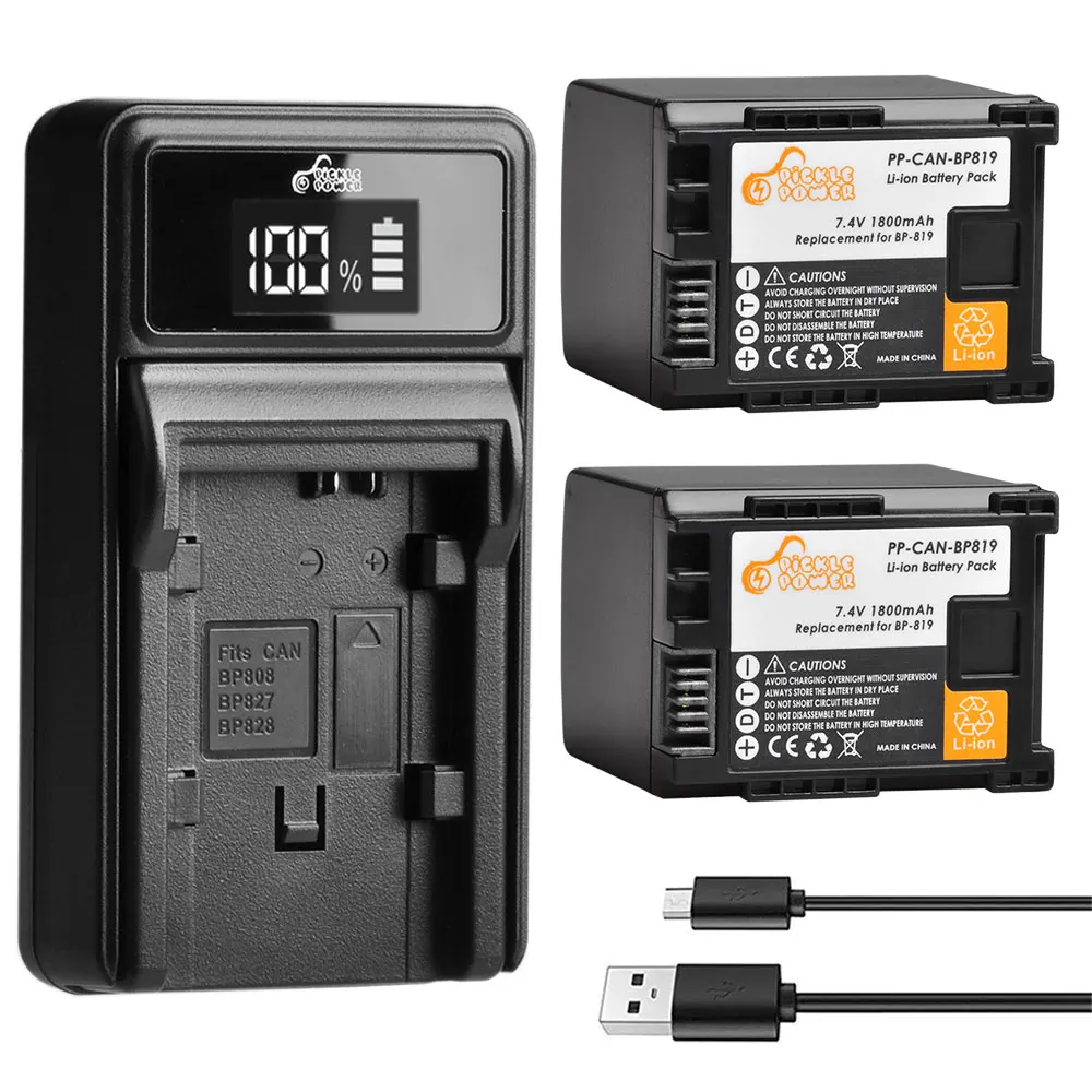 Batteria Bp-819 1800Mah + Caricatore Usb Led Per Canon Vixia Hf10,Hf11,Hf20,Hf21,Hf100,Hf200,Hf G10,Hf M30,Hf M31,Hf M32
