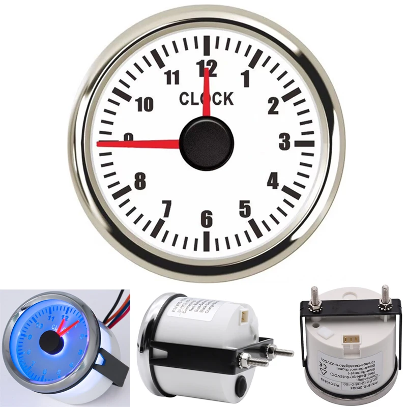 Spedizione Gratuita 52Mm Auto Clock Calibri 0-12 Ore Tipo Di Punto Time Meters Marine Clock Meters Camion Hourmeters Con Retroilluminazione Blu
