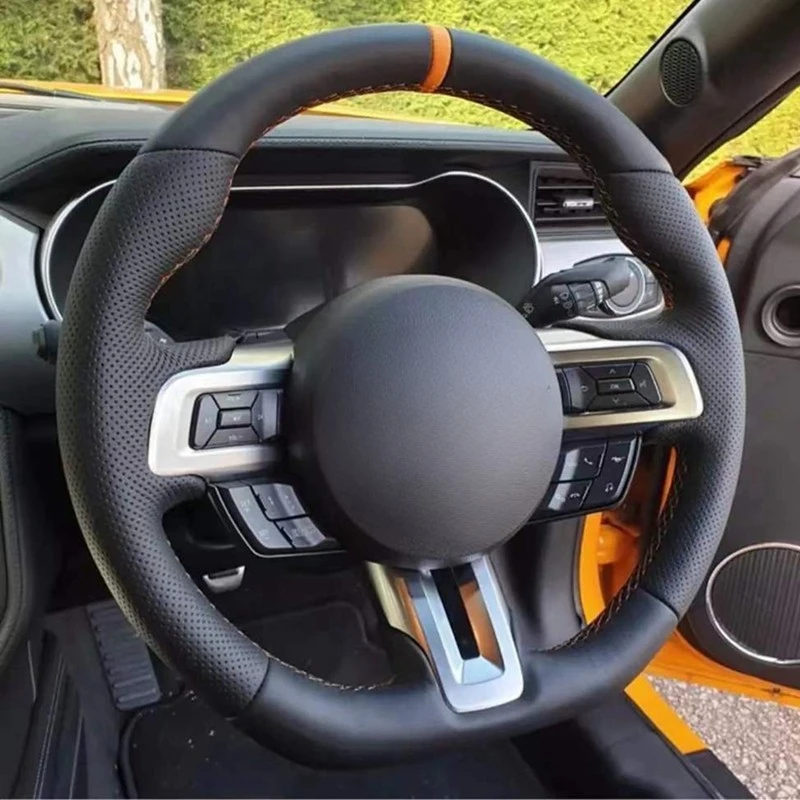 Coprivolante Per Auto Antiscivolo In Vera Pelle Nera Per Ford Mustang 2015-2019 / Mustang Gt 2015-2019 Accessori Per Auto