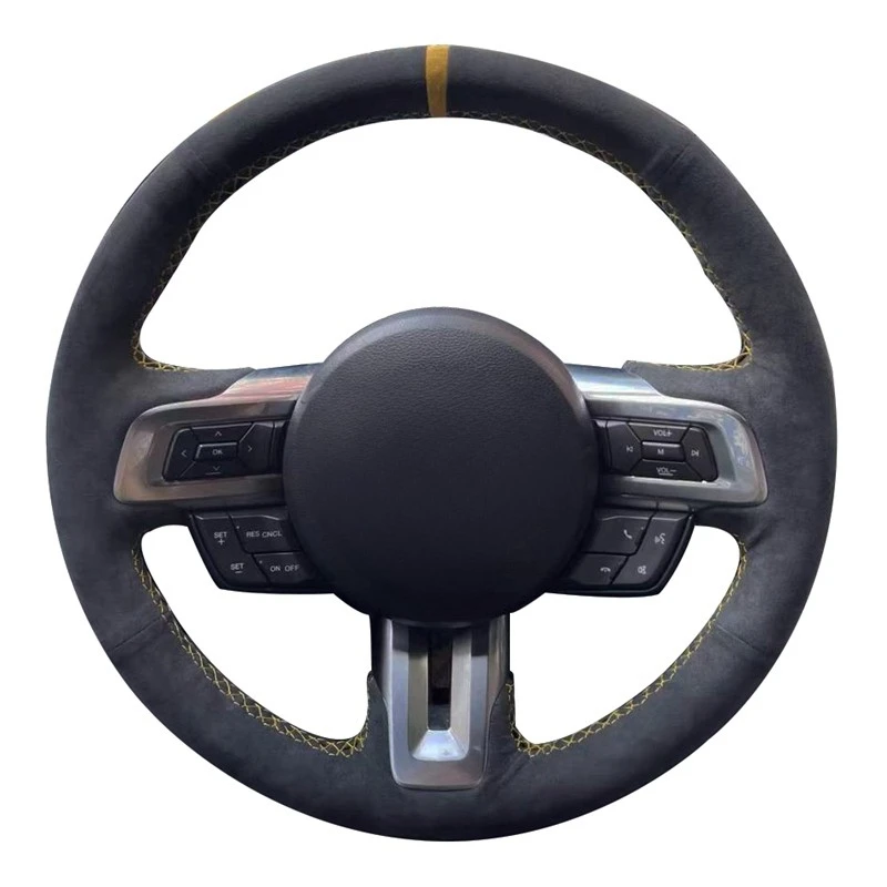 Coprivolante Per Auto Cucito A Mano In Vera Pelle Scamosciata Nera Per Ford Mustang 2015-2019 / Mustang Gt 2015-2019
