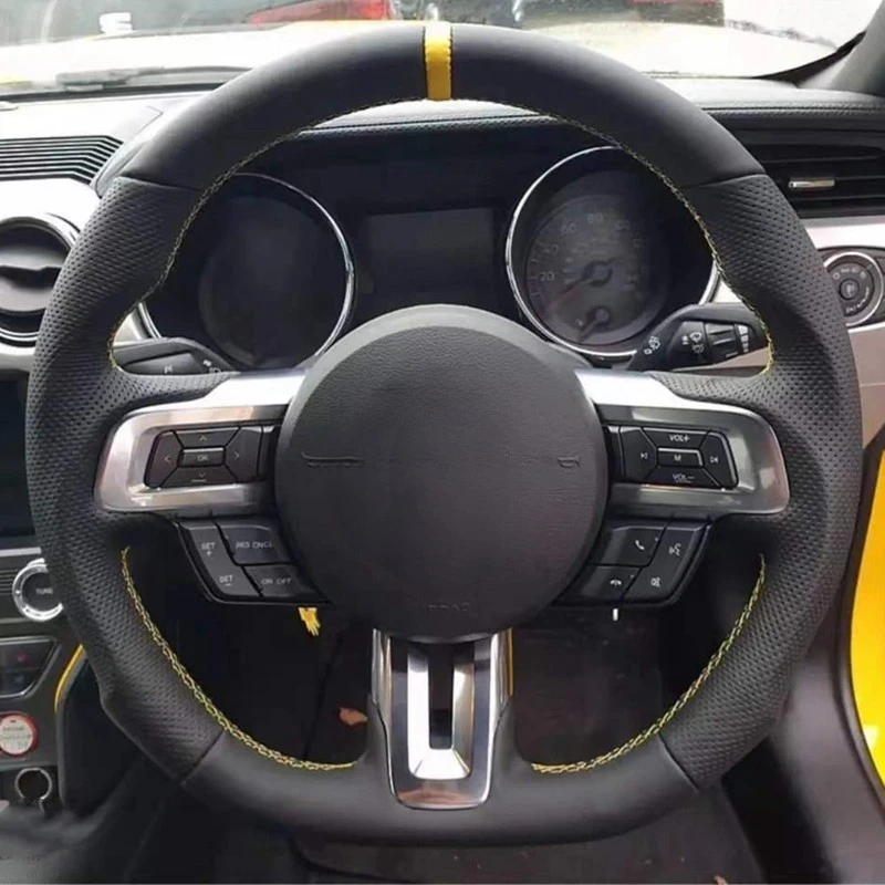 Coprivolante Per Auto Accessori Per Auto In Pelle Artificiale Nera Antiscivolo Per Ford Mustang 2015-2019 / Mustang Gt 2015-2019