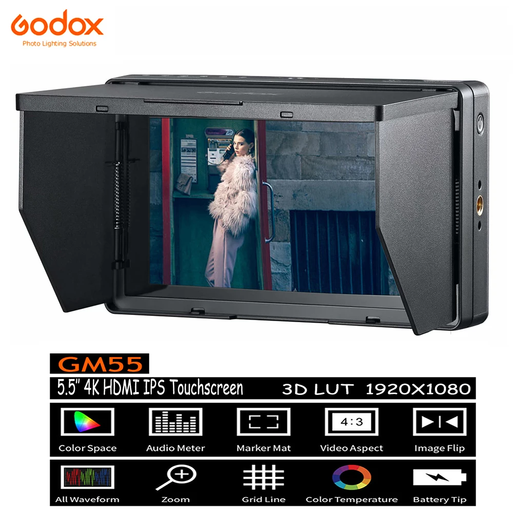 Godox Gm55 5.5 ''Fhd Ips Touchscreen Monitor 4K 1920X1080 3D Lut Uscita Hdmi Per Canon Nikon Sony Dslr Camera Bmpcc
