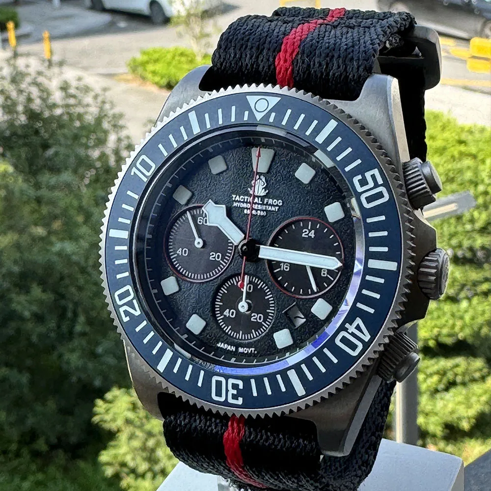 Tactical Frog Titanium Fxd Eco-Drive Panda Dial Chronographe 200M Orologi Da Polso Subacquei Super Luminosi Impermeabili Dropshipping
