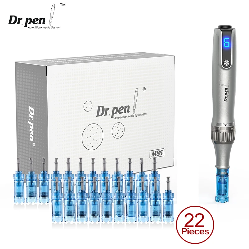 Autentico Dr Pen Ultima M8S Con 22 Pcs Ago Pin Anti Back Flow Microneedling Pen Skincare Wireless Derma Pen Beauty Machine