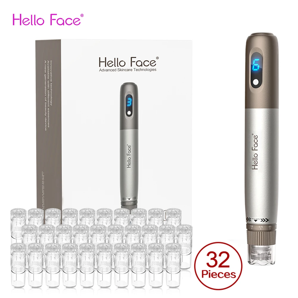 Hello Face Micro Needle Derma Pen Uso Domestico Aqua Pen H3 Wireless Add 32 Needle Gifts Volume 3Ml Cartuccia Penna Ialuronica
