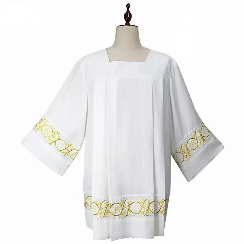 Scollo Quadrato Bianco Surplice Chiesa Cattolica Clero Sacerdote Costume Chasuble Pieghettato Pizzo Alb Cotone Vestment