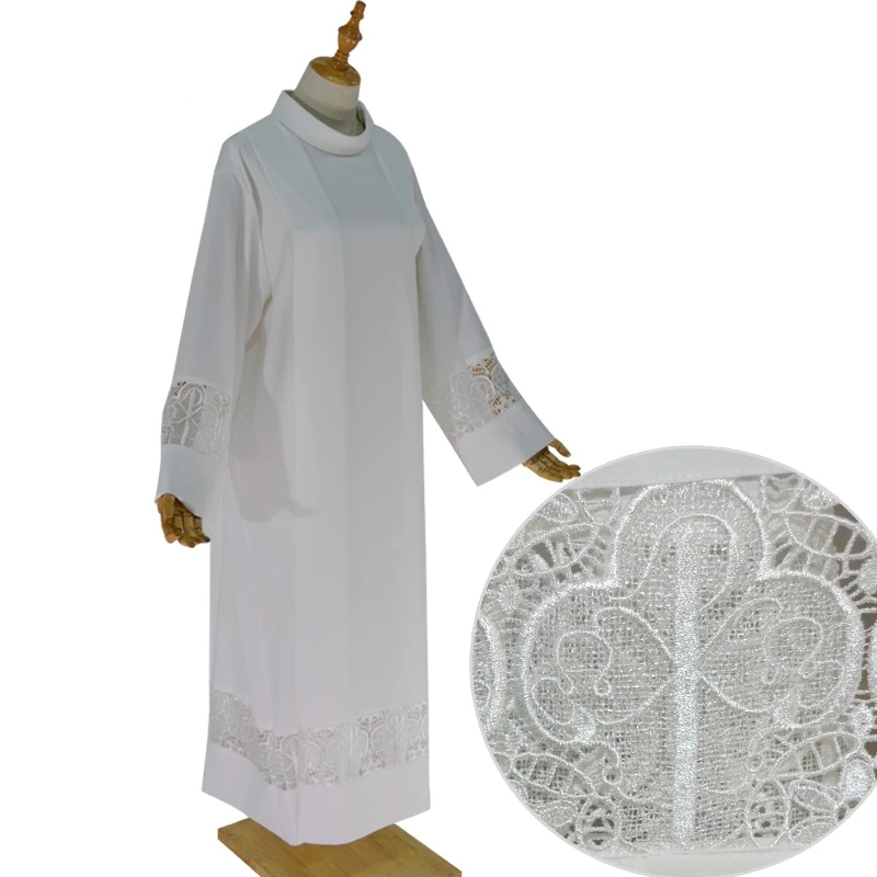 Chiesa Cattolica Sacerdote Seminario Costume Lino Surplice Alb Cassock Pizzo Litico Alb Cotone Vestment Abiti Da Lavoro