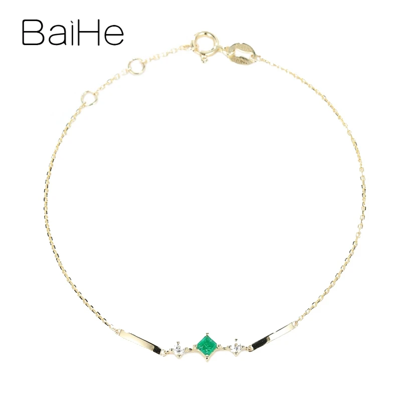 Baihe Solido 18K Oro Giallo Della Principessa Naturale Smeraldo Braccialetto Di Diamanti Gioielleria Raffinata Che Fanno 에메랄드 팔찌 Pulsera Esmeralda エメラ