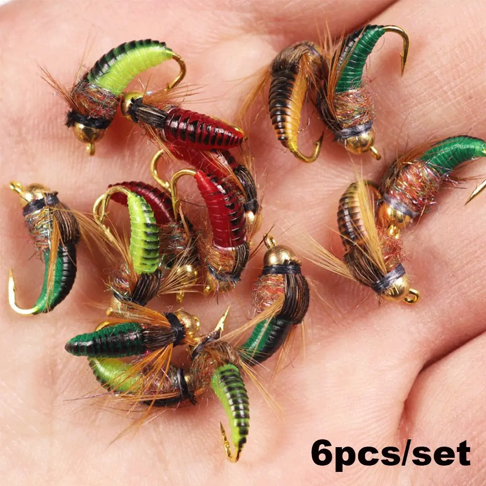 6 Pz Ottone Testa Di Perline Trota Pesca A Mosca Mosche Streamer Fly Muddler Uovo Leech Minnow Gamberetti Esca Artificiale Esca