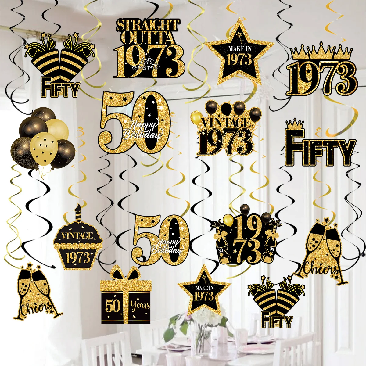 50Th Year Old Birthday Decoration Ciondolo A Spirale Ciondolo Per Festa Di Compleanno Happy 50 Birthday Party Decor Adul'S