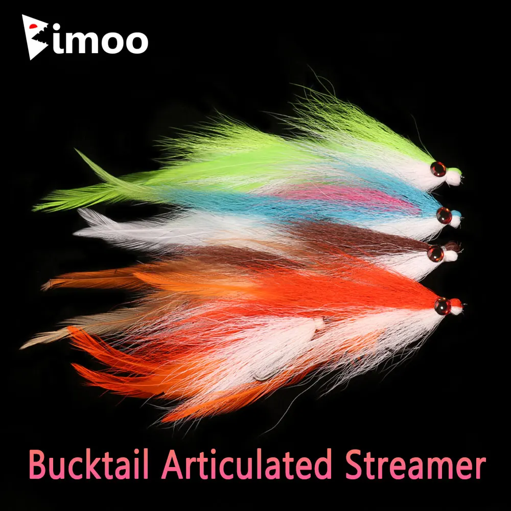 Bimoo 1Pc Bucktail Articolato Streamer Fly Big Fish Spine Streamer Big Game Fish Sea Fishing Pike Bass Trota Esche Da Pesca Esche