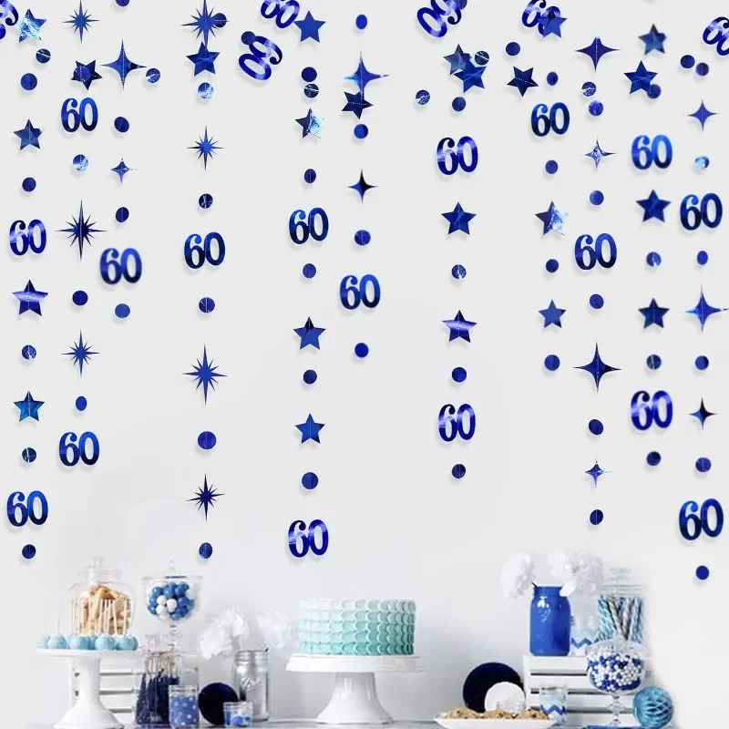 Royal Blue 60Th Birthday Decor Numero 60 Circle Twinkle Star Ghirlande Hanging Streamer 60 Anniversary Birthday Party Decorations