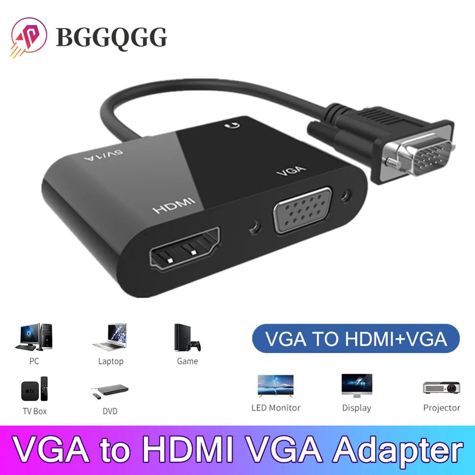 Adattatore Bggqgg Hd Vga A Hdmi Vga, Uscita Vga Splitter 1 In 2 Per Computer Desktop Laptop Computer Monitor Proiettori