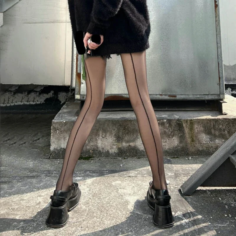 Collant Donna Sexy Estate Linea Nera Calze Autoreggenti Senza Cuciture Nylon Collant Elastici Alti Lingerie Lady Calze Leggings