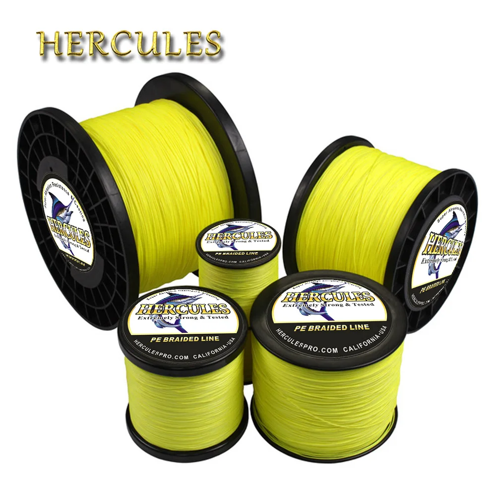 Linea Di Pesca Intrecciata Hercules 8 Fili Giallo Fluorescente 100M 300M 500M 1000M 1500M 2000M Cavo Linha Multifilamento Per La Pesca