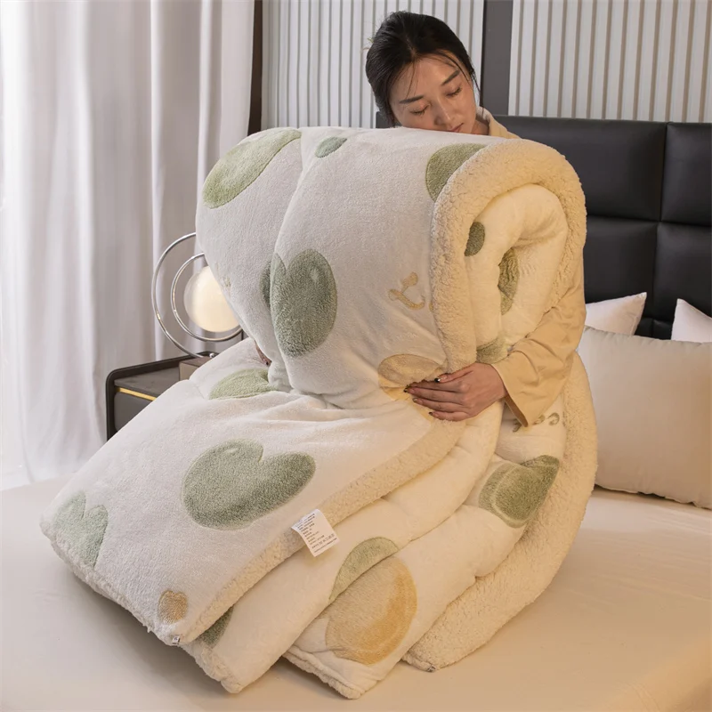 Trapunta Invernale In Velluto Al Latte Piumino Caldo Addensato Trapunta In Pile Di Flanella Bianco Grigio Trapunte Patchwork Cammello Multiuso Coprile