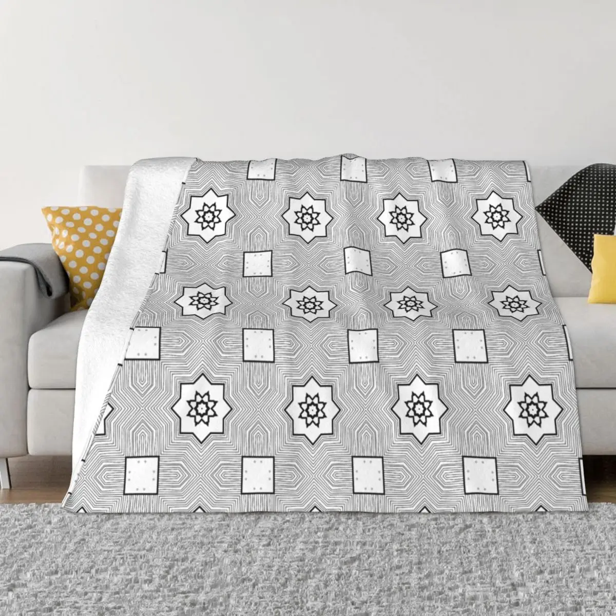 Pattern Texture Painting Blanket Flannel Grey Geometric Cozy Soft Fleece Bedspread