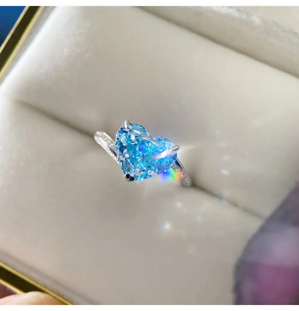 Hoyon Sapphire Heart Diamond Anello Da Donna Topa Blue High Carbon Diamond Style 925 Silver Color Ring Fashion Wedding Jewelry