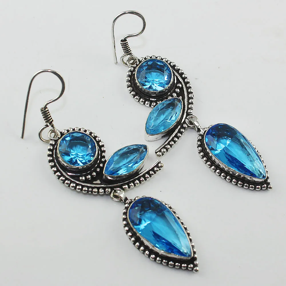 Orecchini Topas Blu Argento Sovrapposti Su Rame, 73Mm, E1158
