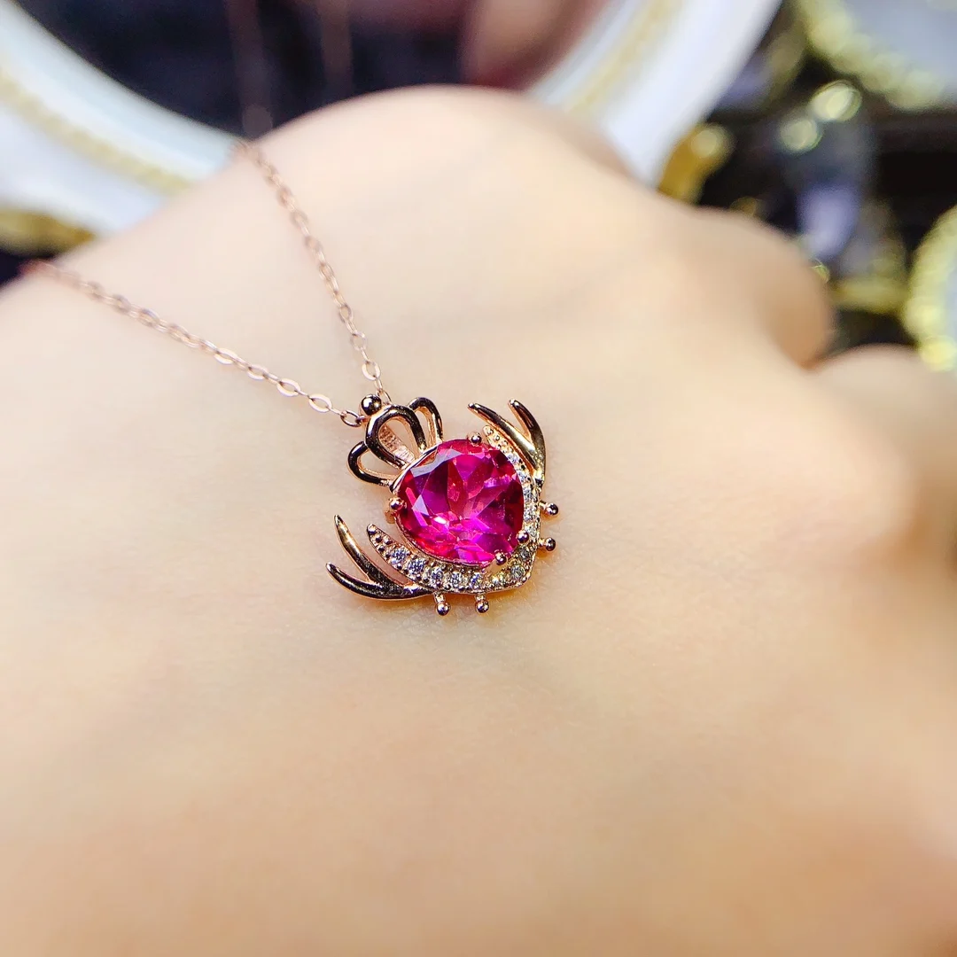 Natural Pink Topa Blue Topa Collana Pendente 925 Sterling Silver Ladies 925 Silver Spedizione Gratuita Gioielli Boutique Certificata