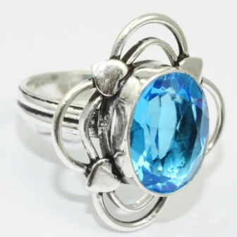 Blu Topas Anello Argento Overlay Su Rame, Formato Usa: 8.25, R1625