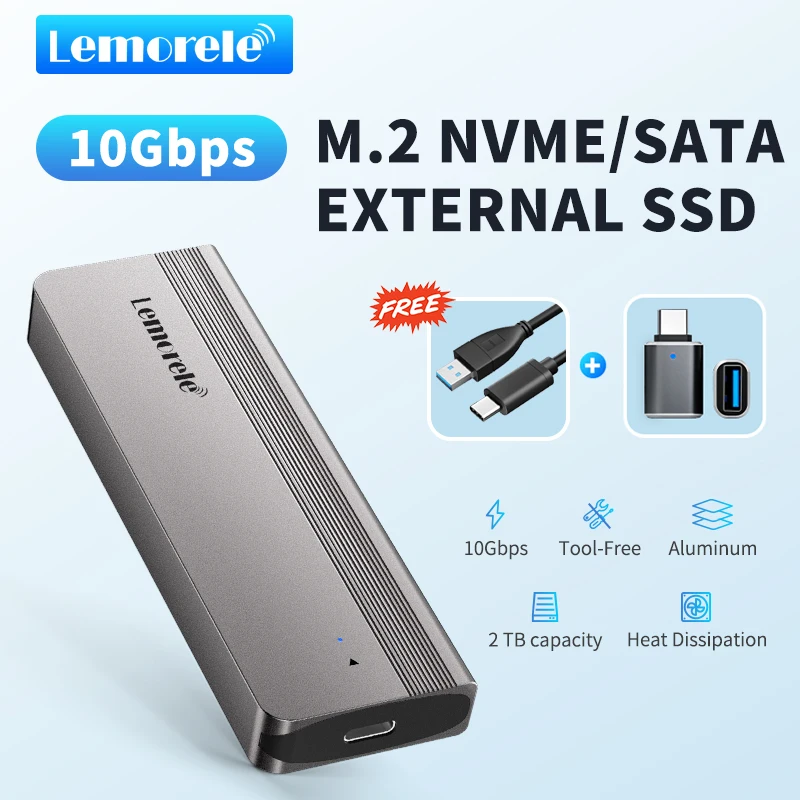 Lemorele M2 Ssd Enclosure M.2 Nvme/Sata Dual Protocol Hard Disk Enclosure Type-C 10Gbp Ssd Nvme Sata Disk Tool Storage Esterno