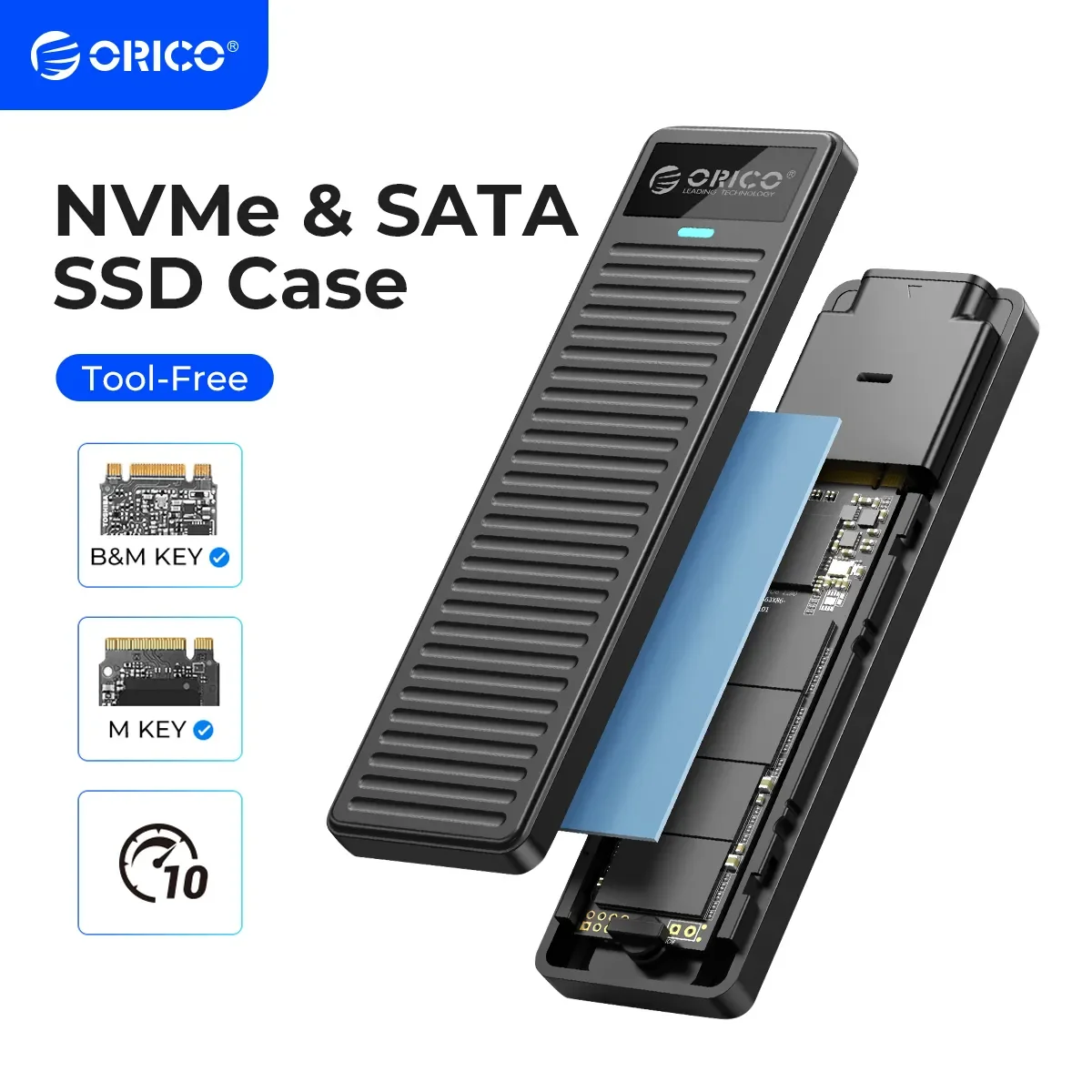 Orico M.2 Nvme Ssd Enclosure 10Gbps Usb3.2 Gen2 M2 Ssd Enclosure Box Design Semplice Per Nvme Sata Tool-Free Support Uasp