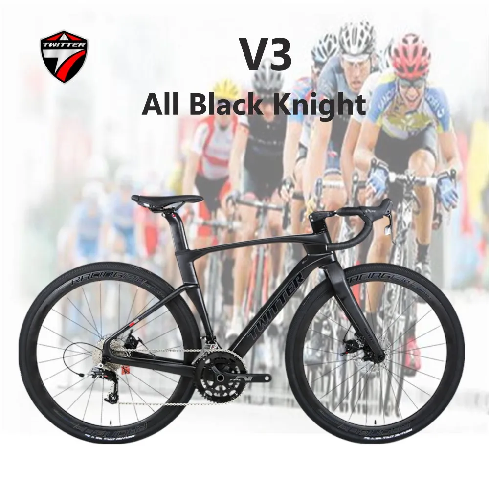 Twitter Gravel Bike V3 Black Knight Rs-24S Full Hidden Cavo Interno Olio Freno A Disco T900 Bici Da Strada In Fibra Di Carbonio 700 * 40C Wheelset