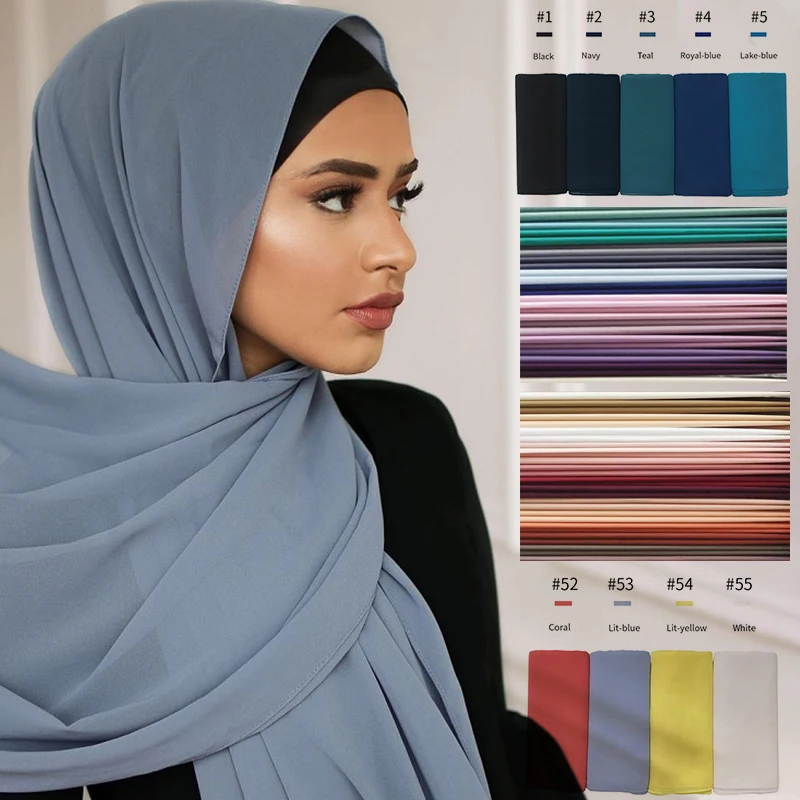 70*180Cm Musulmano Chiffon Hijab Scialli Sciarpa Donna Tinta Unita Testa Avvolge Donne Hijab Sciarpe Signore Foulard Femme Velo Musulmano
