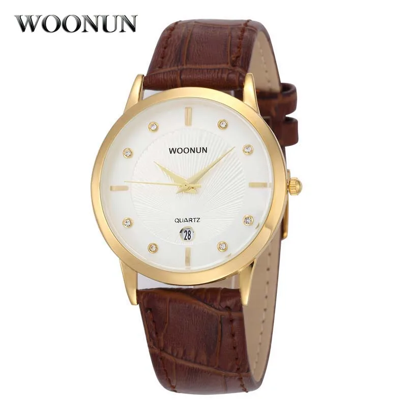 2020 Woonun Orologi Da Uomo Orologi Al Quarzo Impermeabili In Vera Pelle Con Diamanti Da Uomo Orologi Ultra Sottili Simple Relogio Masculino