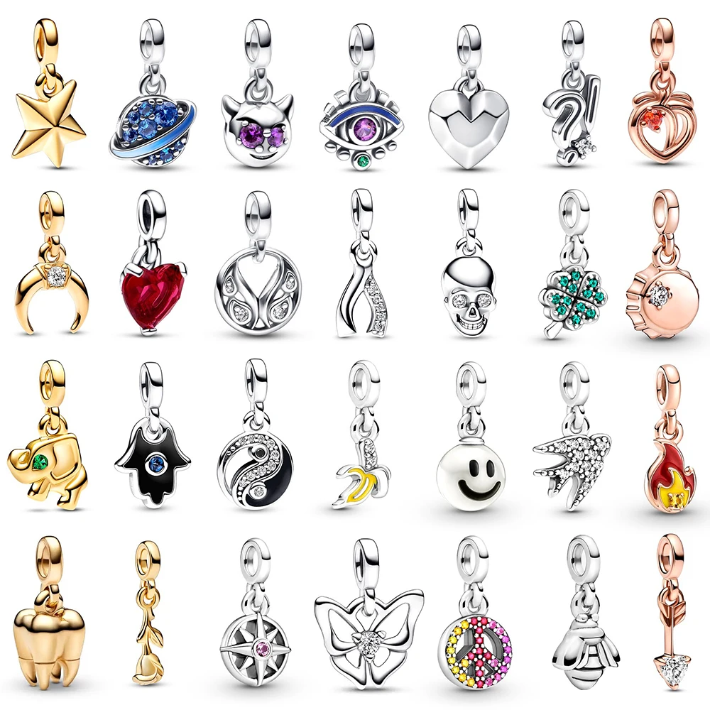 925 Sterling Silver Pan Me Gradient Planet Broken Heart Elephant Butterfly Skull Sparkling Yin & Yang Mini Ciondola