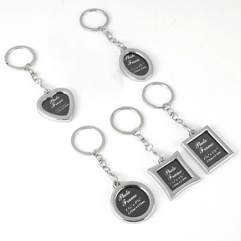 12Pcs Fashion Keychains Mini Heart Square Round Oval Insert Photo Frame Rotary Keychain Keyring Porte Clef Banquet Souvenirs