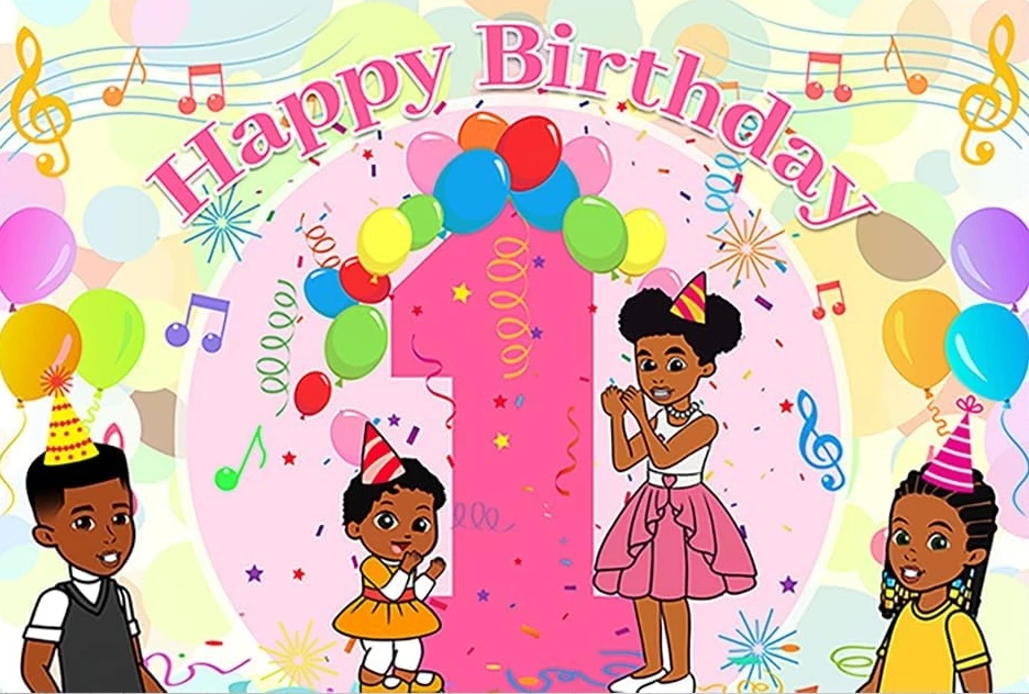 1St Baby Shower Kids Music Balloon African American Girl Boy Fondali Compleanno Fotografia Studio Sfondi