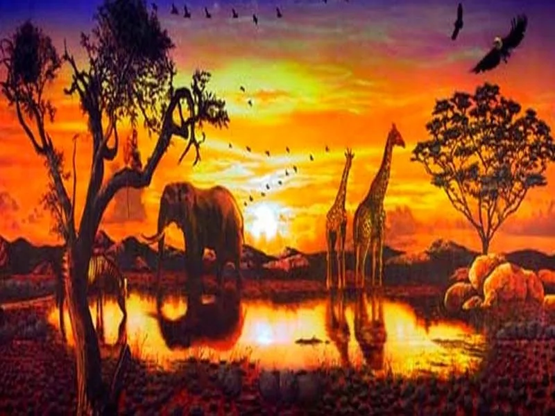 Jungle African Safari Sunset Wild Animals Giraffa Elefanti Eagle Fondali Forniture Per Feste Sfondi Per Baby Shower