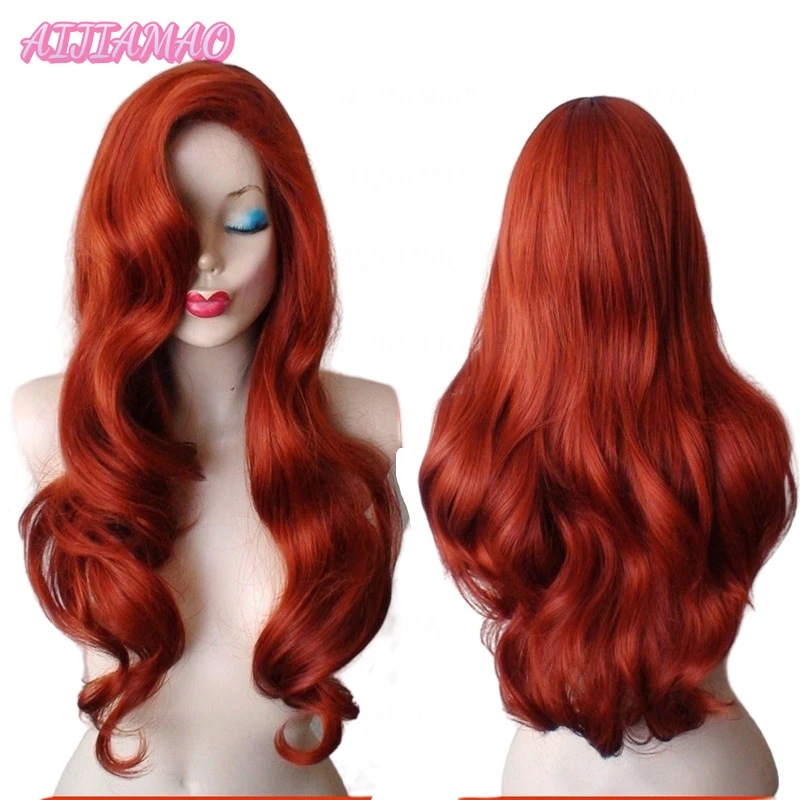 Parrucca + Parrucca Per Costume Cosplay Resistente Al Calore Ariel Principessa Ariel Ondulata Lunga Rame Rosso Capelli Lunghi