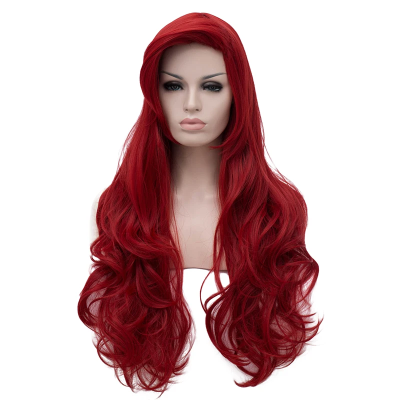 Parrucca + Parrucca Per Costume Cosplay Resistente Al Calore Ariel Principessa Ariel Ondulata Lunga Vino Rosso Capelli Lunghi