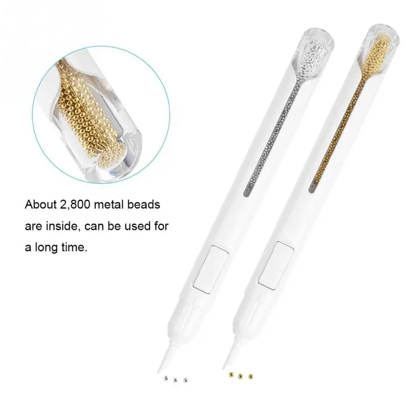 1Mm Lingotto Penna Metallo Perline Per Unghie Punteggiatura Penna Pittura Oro Argento Strass Manico In Plastica Strumento Per La Decorazione Di Arte D